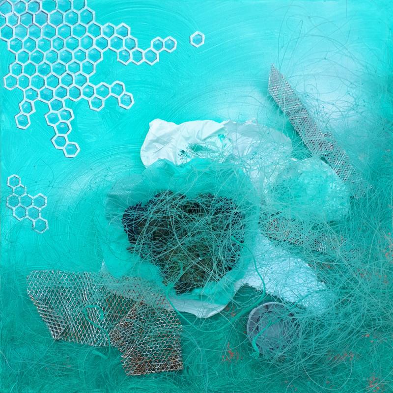 Pollution I, 50 x 50 cm, Acryl mit Plastikmüll, 2019
